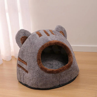 Plush Cat Bed Cave Cute Bear Designed Cats Nest, Washable Donut Warming Sleeping Bed